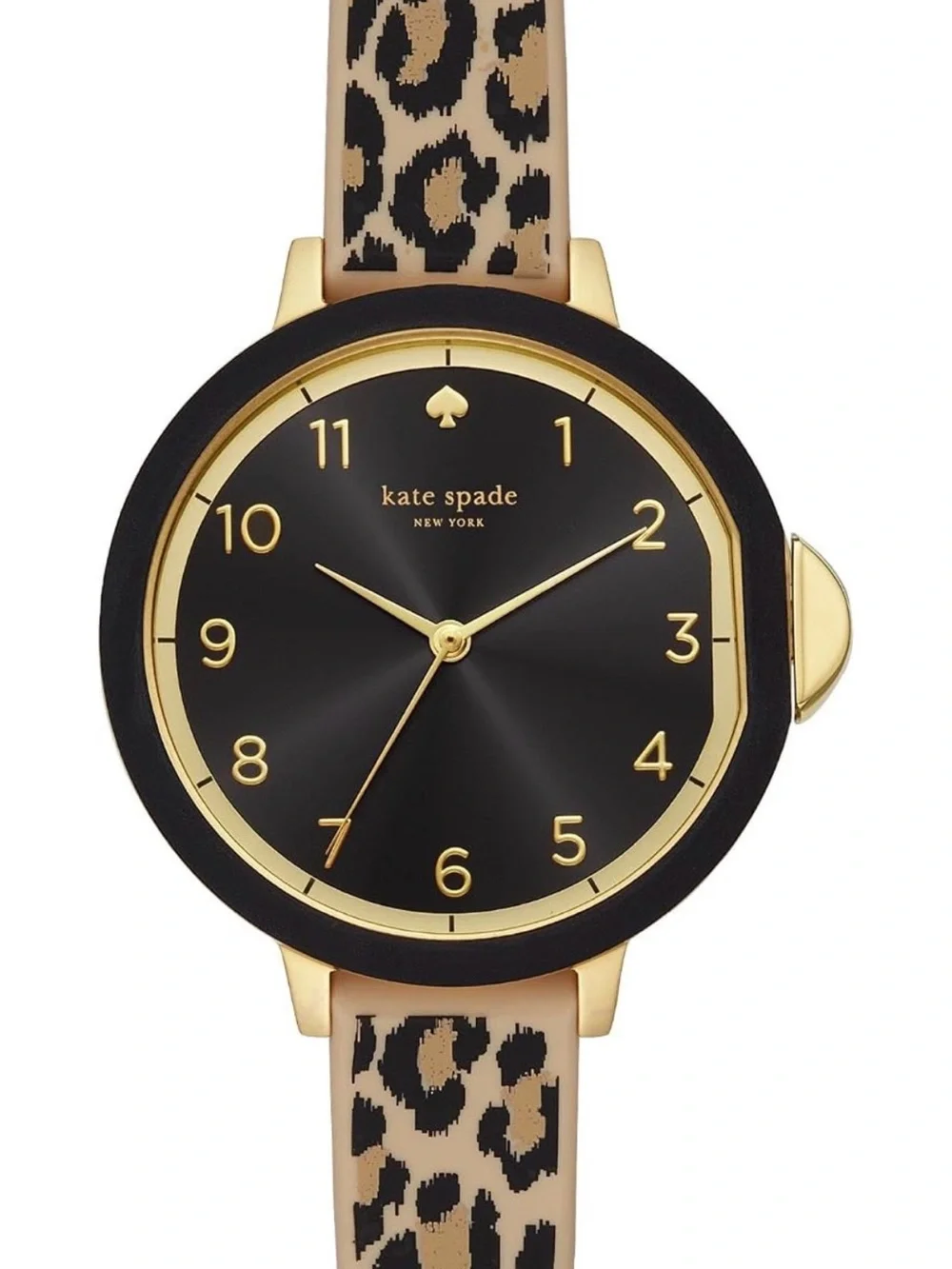 kate spade new york park row three-hand leopard print silicone watch